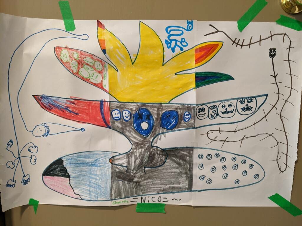 collaborative art project by children featuring a UU Chalice